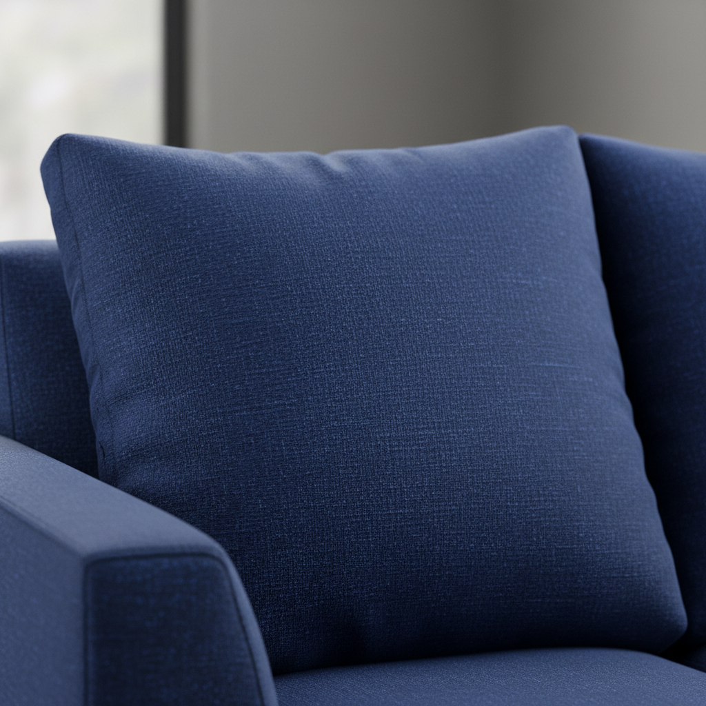 a close-up of a vibrant, clean sofa cushion, perfectly plumped, with no visible stains or pet hair.