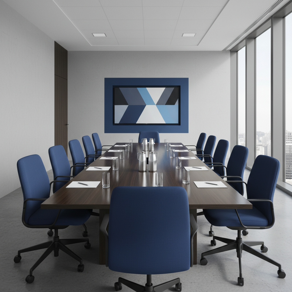 a clean, organized conference room with a polished table and chairs, ready for a meeting, no people visible