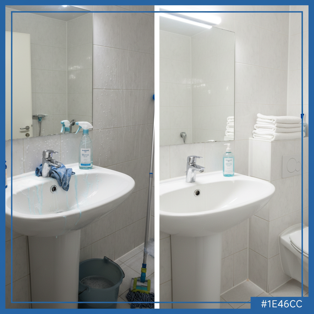a side-by-side comparison illustrating a DIY cleaning attempt (messy, incomplete) juxtaposed with a professional cleanin