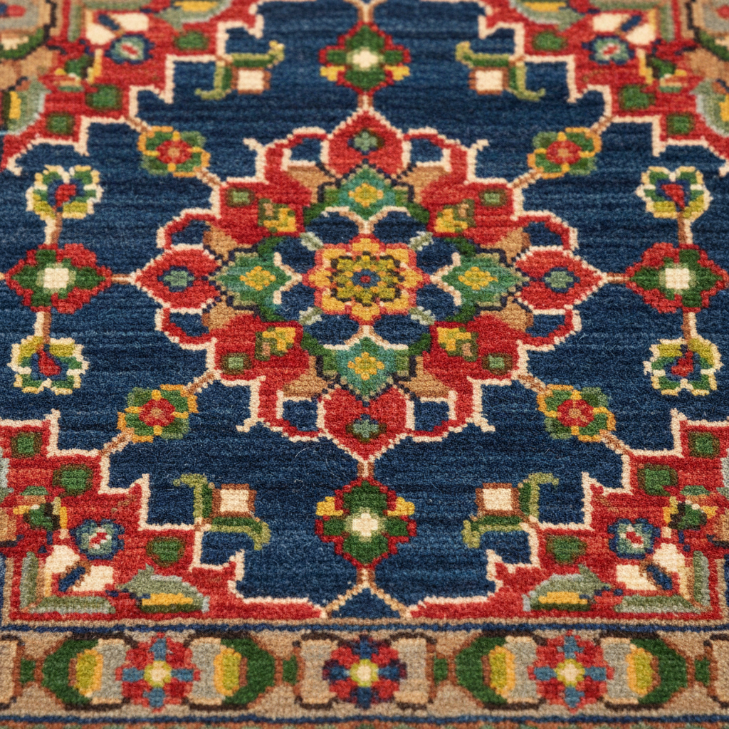 a close-up of a pristine, intricately woven rug or carpet, showing clean fibers and vibrant colors, conveying profession