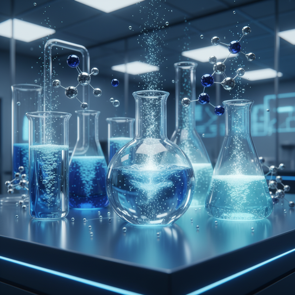 a laboratory-style image showing various molecular structures or beakers with gentle effervescence, representing cleanin