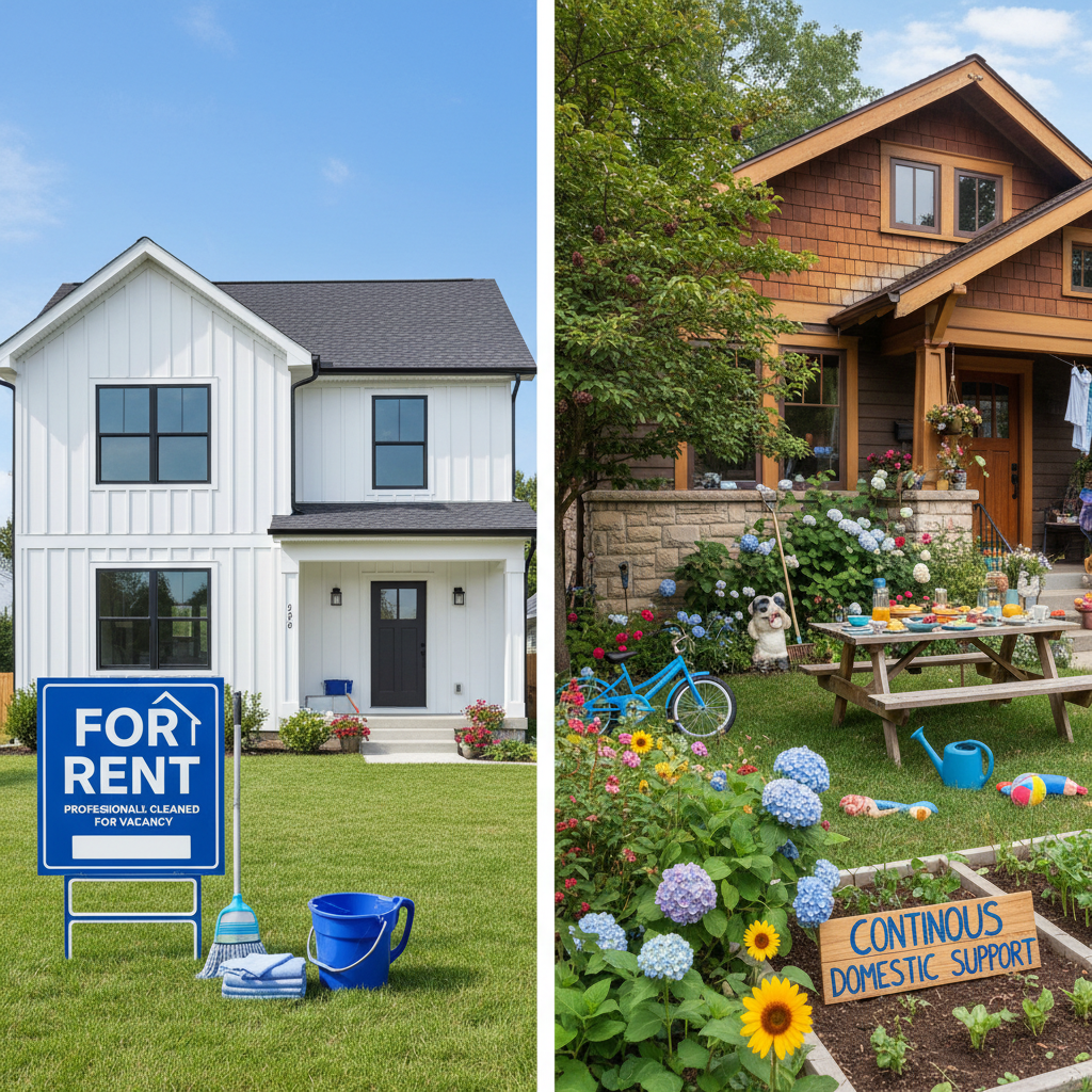 A stark comparison of two different home exteriors; one with a