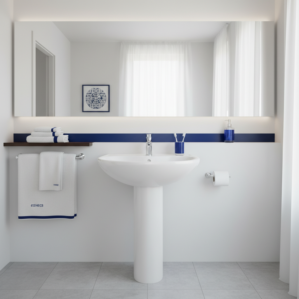 a clean and orderly bathroom with a sparkling white sink, polished mirror, and neatly folded towels, no people present