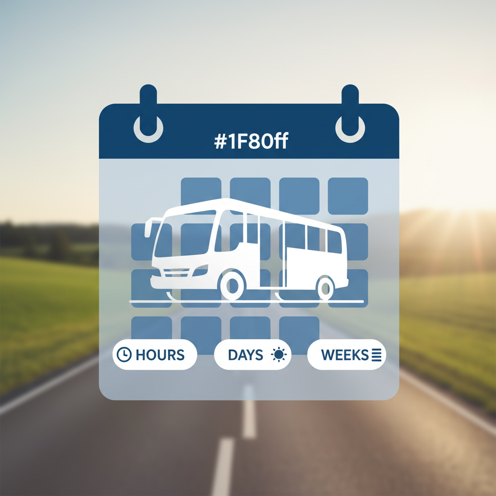 a calendar icon with a minibus overlaid on it, signifying flexible booking options for time periods like hours, days, or - minibus rental Singapore