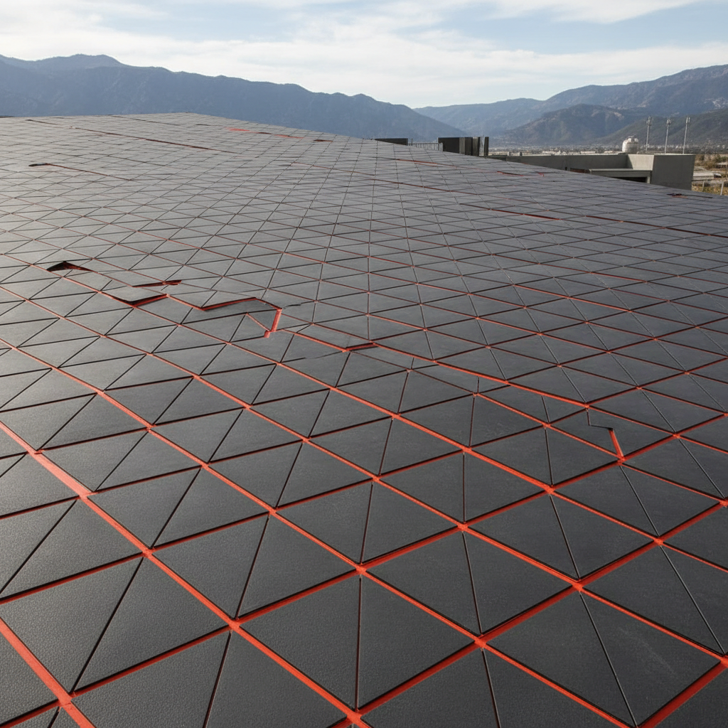 a conceptual rendering of a modern, interlocking roofing material pattern, emphasizing durability and precision. STRICT: - home renovation Singapore