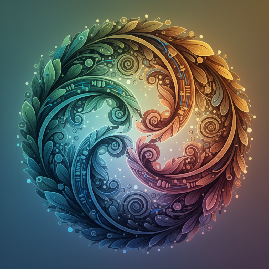 a vibrant, abstract illustration representing the interconnectedness of environmental protection, social equity, and eco - corporate travel sustainability