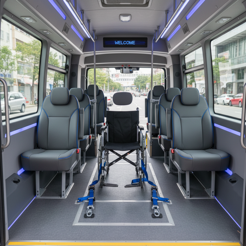 interior shot of a clean, spacious <strong>wheelchair accessible maxicab</strong>, showcasing the secure strapping system for a wheel - accessible travel Singapore