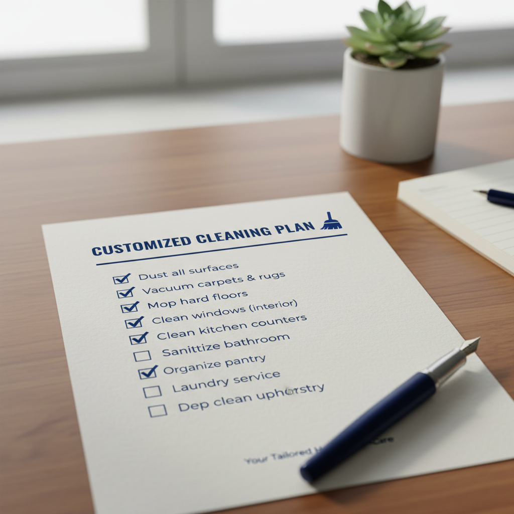 a detailed checklist of various cleaning tasks with some boxes already checked, signifying customization of services wit