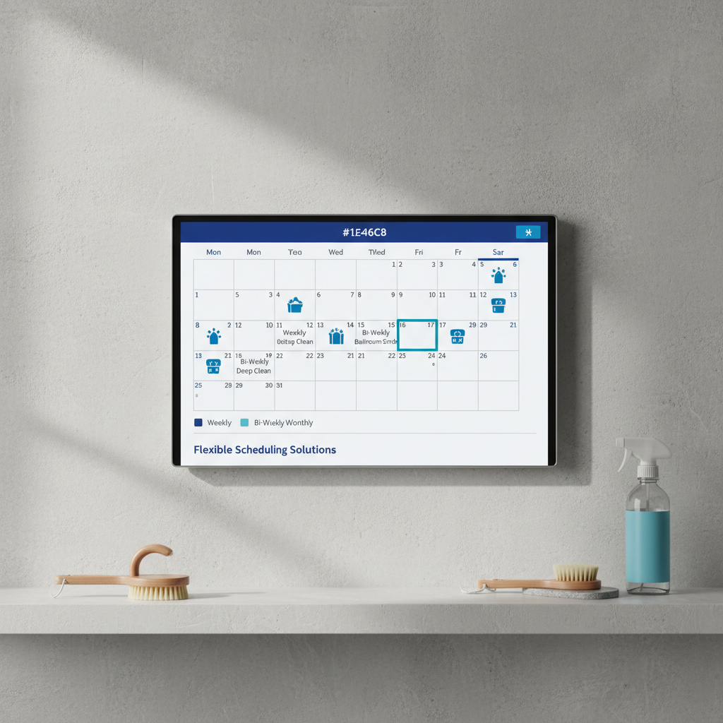 a calendar with various cleaning appointments marked for weekly, bi-weekly, and monthly intervals, symbolizing flexible 