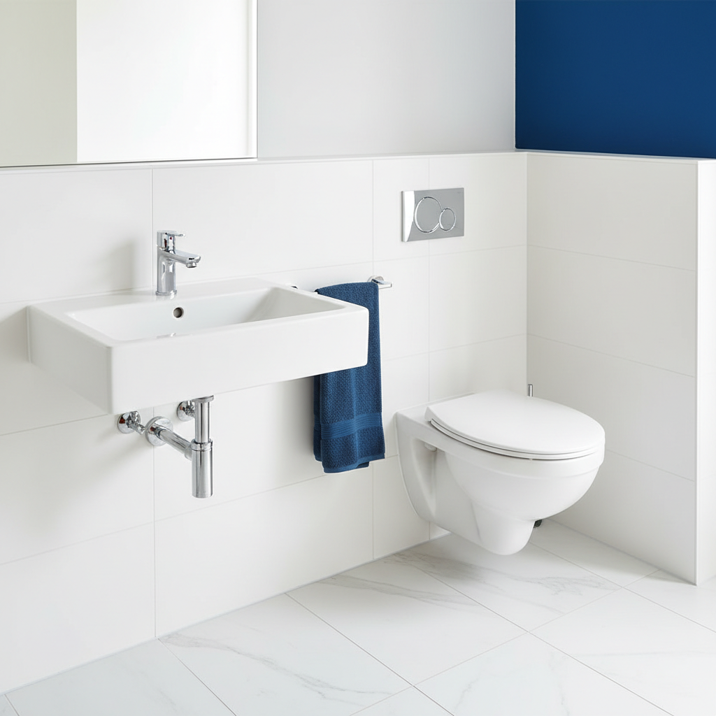 a sparkling clean white bathroom with a modern sink and toilet, gleaming chrome fixtures