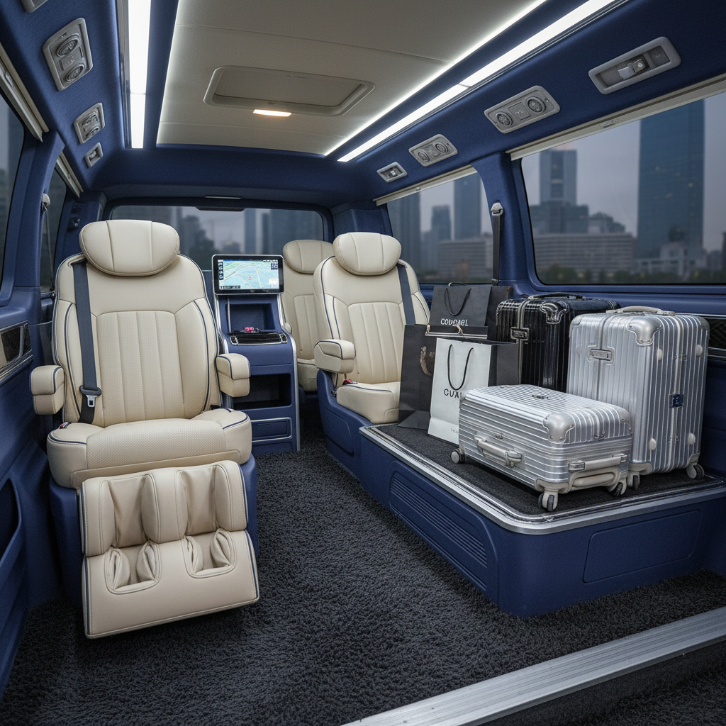 a spacious and luxurious interior of a maxi cab, showcasing comfortable seating and ample room for multiple shopping bag - Singapore shopping districts