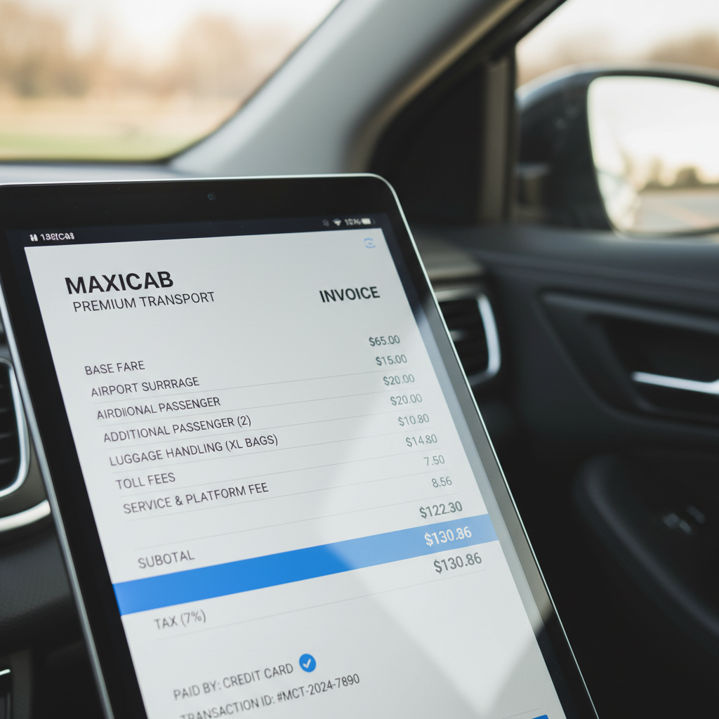 a close-up of a digital invoice or receipt showing clearly itemized charges for a maxicab service, with a highlight on t - Singapore maxicab prices