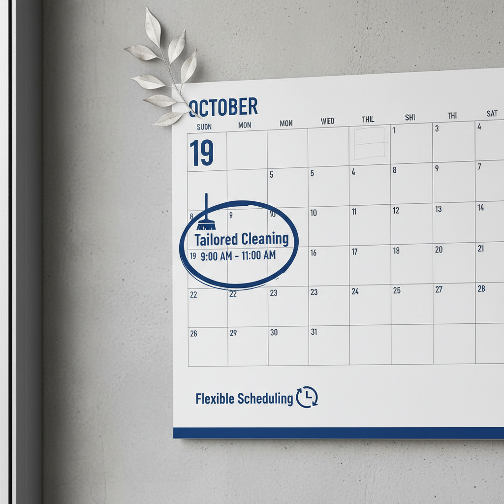 A calendar highlighting a scheduled cleaning appointment, representing tailored and flexible scheduling.