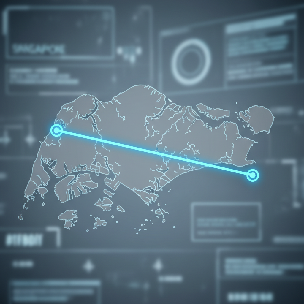 a digital map of Singapore with two distinct points marked and a direct, clean line connecting them, symbolising efficie - point to point transport singapore