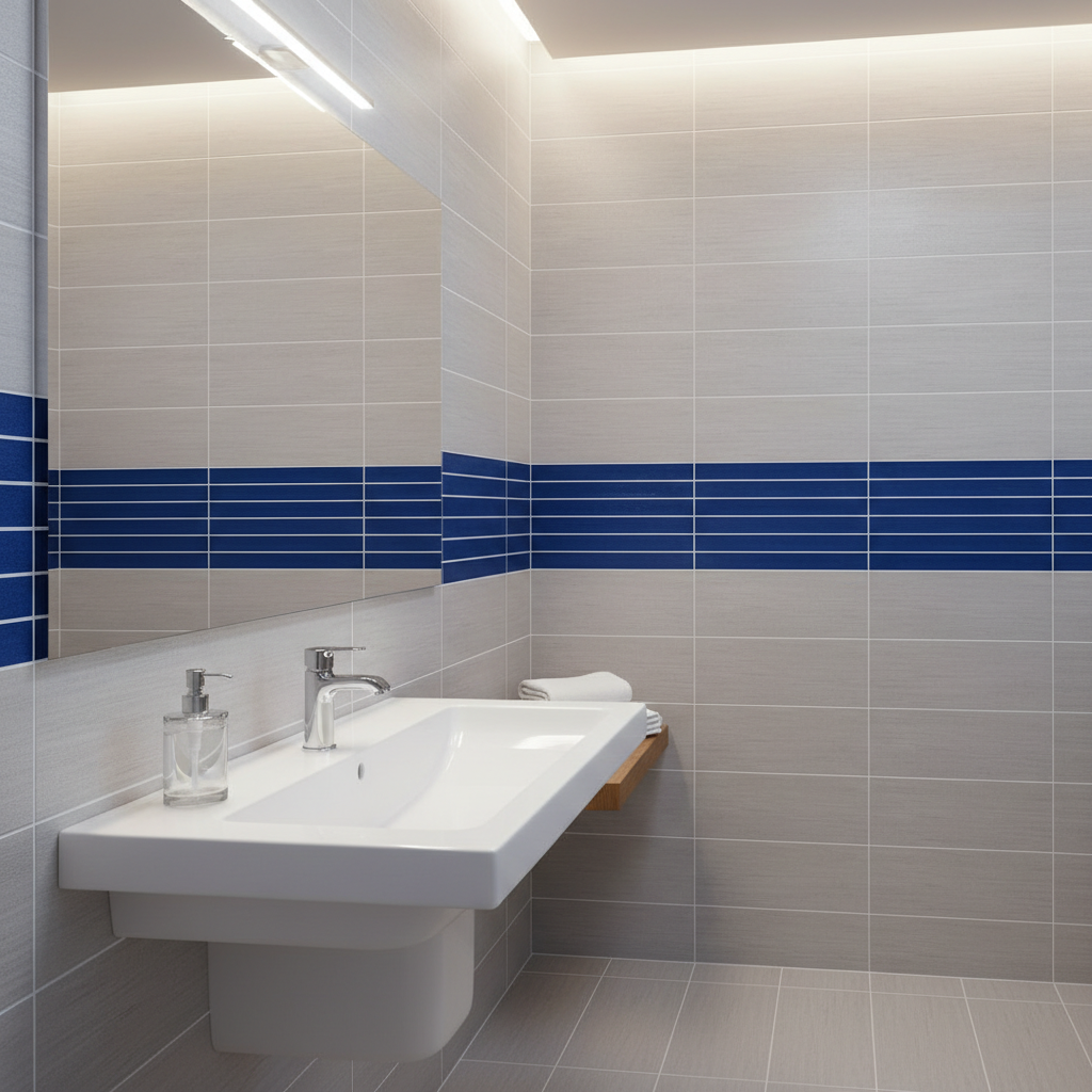 a gleaming, sanitized bathroom with a spotless sink, sparkling mirror, and freshly scrubbed tiles, conveying a sense of 