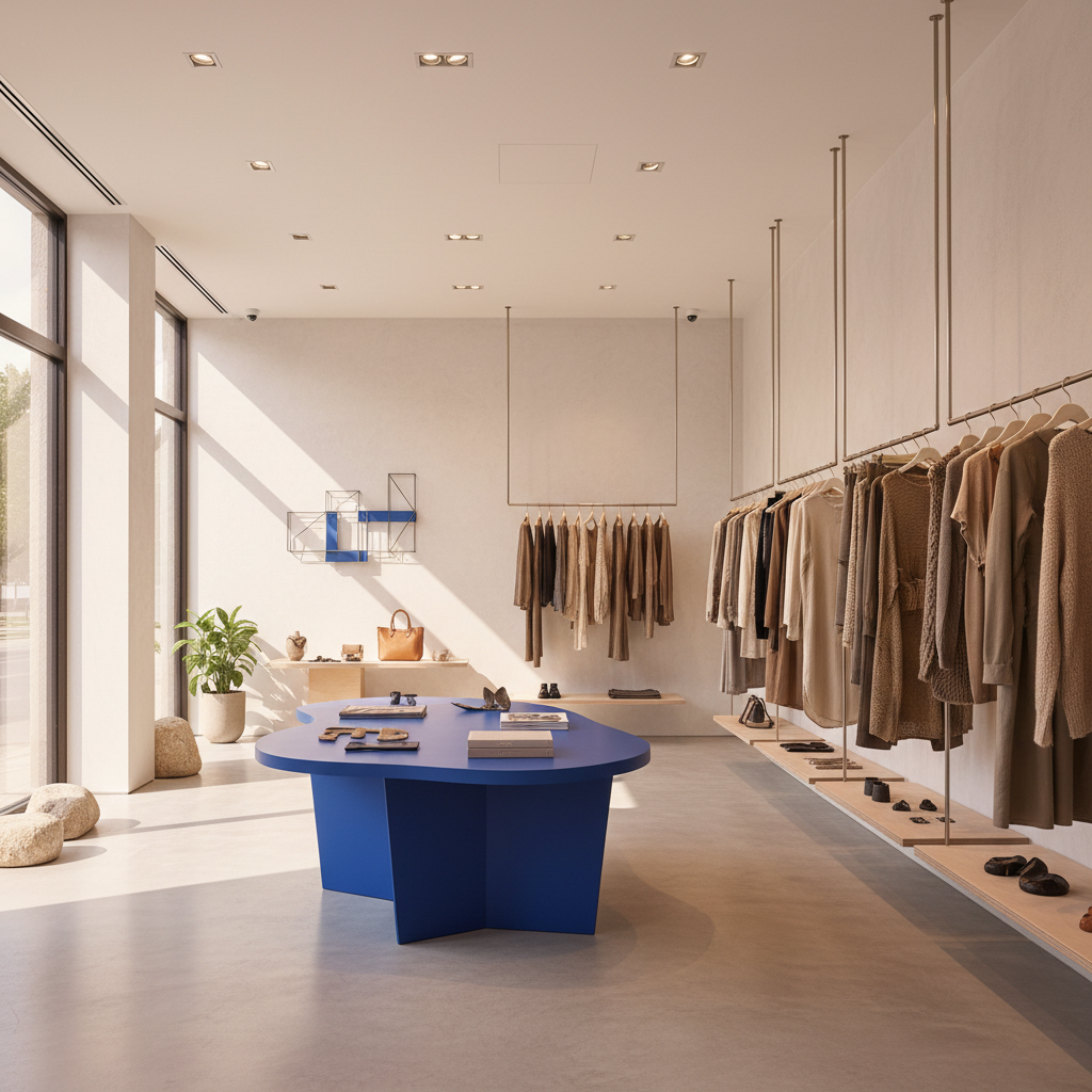 A modern, minimalist retail space with carefully curated clothing and accessories from local designers, with natural lig - unique shopping experiences Singapore