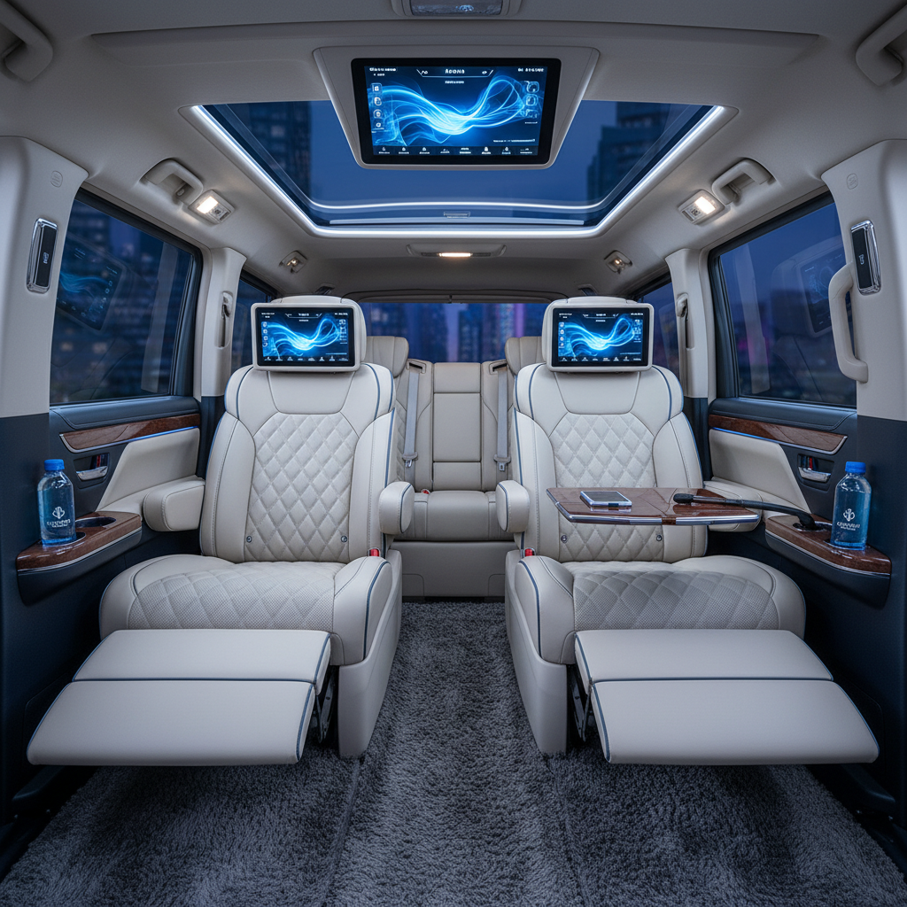 The interior of a luxurious Alphard/Vellfire limousine, showcasing comfortable leather seats and ample space, ready for - unique shopping experiences Singapore
